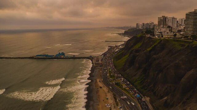 Timelapse of Highway traffic, Circuito de Playas, Coast of Lima, Peru.