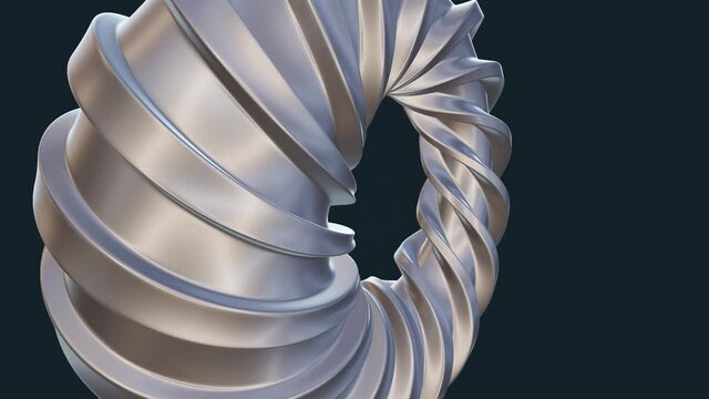 Mathematical object Dupin cyclide, 3d abstract model with pearly surface, shaped using helical curves, torus model with the effect of zooming close-up view, elegant abstract logotype, blender render