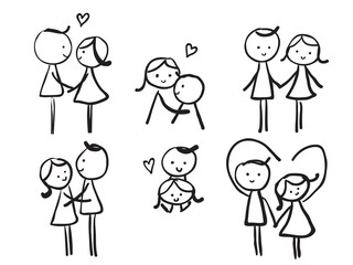 simple childish hand drawn line art couple for pattern, background, wallpaper, texture, banner, label etc. vector design