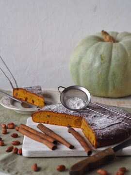 Pumpkin muffin on a white background.Home cooking. Rustic cooking style.