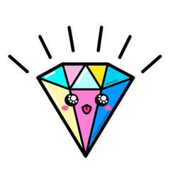 Kawai Diamond. Sign, symbol, web element. Social media icon. Business concept. Tattoo template. Line art. Website pictogram.