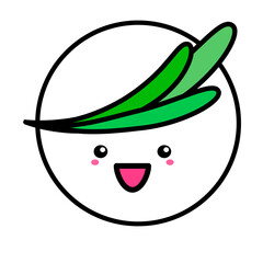 Kawai Face in a Wreath. Sign, symbol, web element. Social media icon. Business concept. Tattoo template. Line art. Website pictogram.