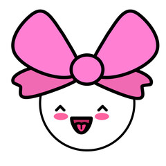 Kawai Face, Bow. Sign, symbol, web element. Social media icon. Business concept. Tattoo template. Line art. Website pictogram.