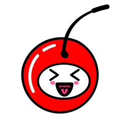 Kawai Cherry. Sign, symbol, web element. Social media icon. Business concept. Tattoo template. Line art. Website pictogram.