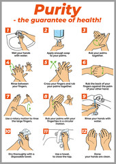 Personal hygiene, disease prevention and healthcare educational infographic: how to wash your hands properly step by step