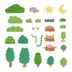 Simple Flat Green Nature Doodle Asset Collection