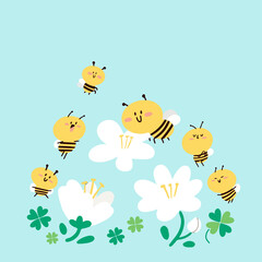 Cute Adorable Bees Pollination Concept Doodle Illustration