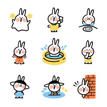 Cute Funny Bunny Rabbit Doodle Sticker Asset Set Collection Vol. 1