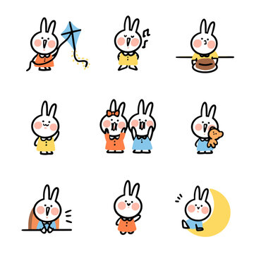Cute Funny Bunny Rabbit Doodle Sticker Asset Set Collection Vol. 2