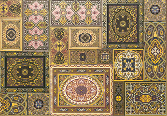 Antique ceramic tiles with traditional oriental patterns