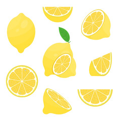 Cartoon Color Lemon Slices Icons Set. Vector