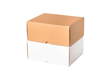 Set of White and Brown cardboard carton boxes, isolated