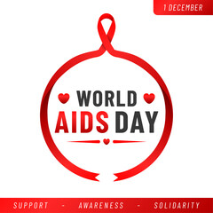 World AIDS day poster. Aids Awareness Red Ribbon. Vector illustration.