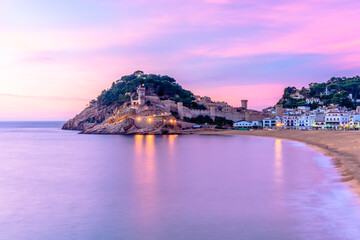 Sunrise in the picturesque town of Tossa de Mar, coastline of the Mediterranean Sea (Catalonia,...