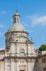 Fototapeta na wymiar Santa Caterina (Saint Catherine) baroque style church with elliptical dome under blue sky in Casale Monferrato, Piedmont, Italy