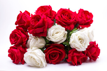 red and white roses on white background