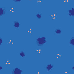 Vector blue pink rough dots, seamless pattern painted