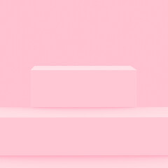 Obraz na płótnie Canvas 3d pink cube and box podium minimal scene studio background. Abstract 3d geometric shape object illustration render. Display for cosmetic fashion and valentine product.