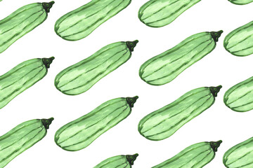 Seamless pattern with squash, vegetable marrow, gourd. Oblong shape striped fruit. Green, yellow, gray rind. Autumn harvest. Great for textile, wrapping paper, scrapbooking and card design. 
