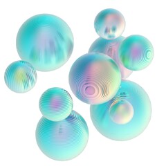 Mint green balls silver gradient colors isolated background. Abstract bubble glossy pastel 3d geometric shape object illustration render.