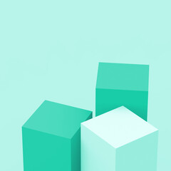 3d green turquoise pastel cubes square podium set minimal studio background. Abstract 3d geometric shape object illustration render. Display for cosmetic perfume fashion and summer product.