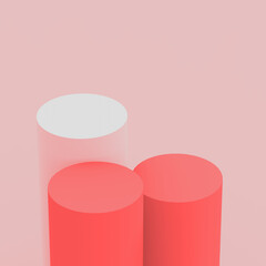 3d pink orange white cylinder podium minimal studio background. Abstract 3d geometric shape object illustration render. Display for cosmetic perfume fashion and summer holiday product.