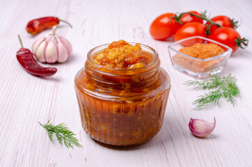 Canned cauliflower with vegetables in tomato sauce