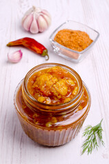 Canned cauliflower with vegetables in tomato sauce