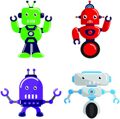 set of funny future robots in space