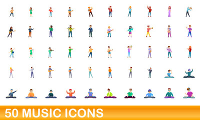 Fototapeta na wymiar 50 music icons set. Cartoon illustration of 50 music icons vector set isolated on white background