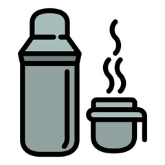 Hot thermos tea bottle icon. Outline hot thermos tea bottle vector icon for web design isolated on white background