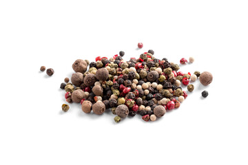 Isolated heap of mixture of different peppers 