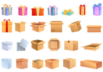 Box icons set. Cartoon set of box vector icons for web design