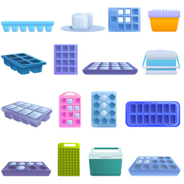 Ice cube trays icons set. Cartoon set of ice cube trays vector icons for web design
