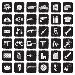 Army Icons. Grunge Black Flat Design. Vector Illustration.