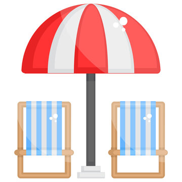 
Garden furniture with umbrella, flat vector design 
