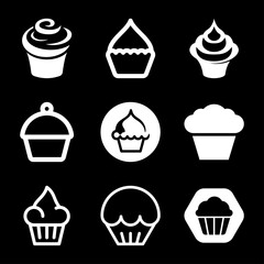 Cupcake icon. Cupcake shop logo template. Pink creamy glossy cake illustration.