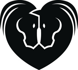 Two horse heads create the heart