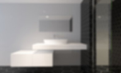 Unfocused, Blur phototography. Modern bathroom including bath and sink. 3D rendering. Mockup.   Empty paintings