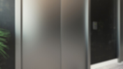 Unfocused, Blur phototography. lobby with a large window. Reception in the business center. elevator doors. decorative dark walls.. 3D rendering