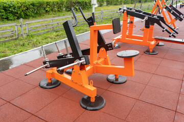 Exercise equipment in a public park after the rain