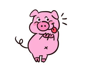 붓으로 그린 스타일 귀여운 돼지 벡터 일러스트.