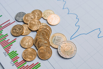 coins scattered on the finance growth graph