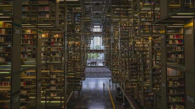 Timelapse of Biblioteca Vasconcelos in Mexico City during rainy day.