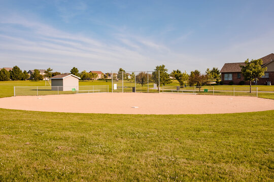 a wide angle view of a baseball diamond #2 in a city park