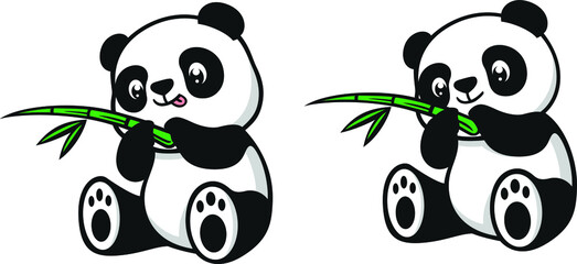 Cute Panda Playing Bamboo Branch