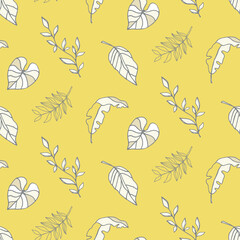 Summer background, yellow tropical leaves seamless pattern