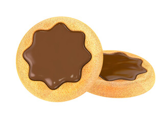 Biscuit with Star Chocolate. Clipping path. Isolated white background. 3d illustration