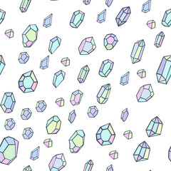 Abstract seamless pattern with precious crystals. Beautiful modern texture with chaotic painted elements. Multicolored background for your design.