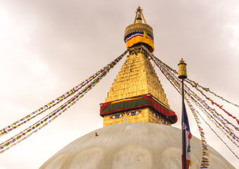 Bouddhanath Stupa, Bouddha Temple in Kathmandu, Nepal at golden hour, sunset in Kathmandu, UNESCO World Heritage Site